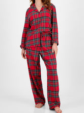 Plaid Collared Neck Button Up Top and Pants Lounge Set Deep Red OutfitFlow