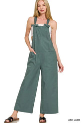 Zenana Woven Knot Strap Overalls ASH JADE OutfitFlow
