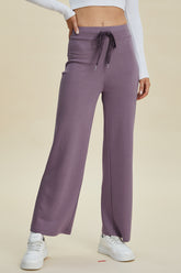Basic Bae Full Size Air Scuba Drawstring Wide Leg Pants Mauve OutfitFlow