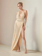 Hollow Out Halter Neck Cover-Up Dress Tan OutfitFlow