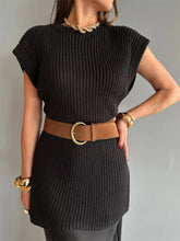 Round Neck Cap Sleeve Sweater Dress Black OutfitFlow