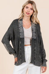 Mittoshop Contrast Patch Open Front Mineral Wash Cardigan Black OutfitFlow