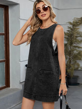 Round Neck Denim Overall Dress Black OutfitFlow