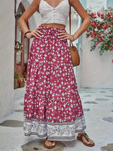 Full Size Tiered Printed Elastic Waist Skirt Cerise OutfitFlow
