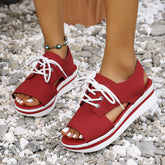 Open-Toe Lace Up Platform Sandals Deep Red OutfitFlow