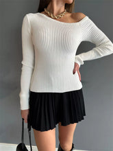 Ribbed Single Shoulder Sweater White OutfitFlow