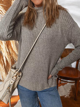 Ribbed High Neck Knitted Top Gray OutfitFlow