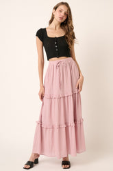 Mittoshop Drawstring High Waist Frill Skirt Dusty Pink OutfitFlow