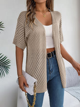 Openwork Open Front Half Sleeve Cardigan Khaki OutfitFlow