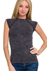 Zenana Washed Ribbed Seamless Top BLACK OutfitFlow