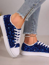 Sequin Round Toe Flat Sneakers Dark Blue OutfitFlow