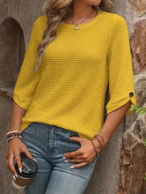 Waffle-Knit Round Neck Knit Top Yellow OutfitFlow