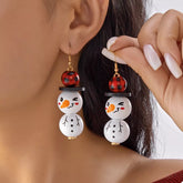 Christmas Snowman Dangle Earrings White One Size OutfitFlow