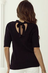 Tie Back Half Sleeve Sweater Black OutfitFlow