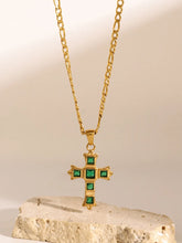Stainless Steel Zircon Cross Pendant Necklace Green One Size OutfitFlow