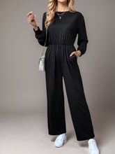 Tied Round Neck Wide Leg Jumpsuit Black OutfitFlow