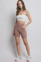 Love Tree High Waist Seam Detail Active Shorts Taupe OutfitFlow