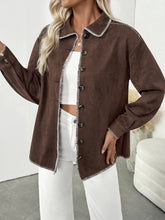 Button Up Contrast Trim Jacket Brown OutfitFlow