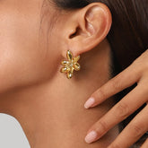 Stainless Steel Flower Earrings Gold One Size OutfitFlow