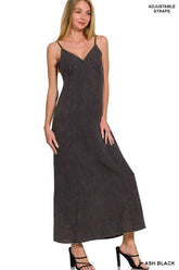 Zenana Mineral Washed Rayon Challis Cami Dress ASH BLACK OutfitFlow