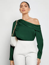 Ruched One Shoulder Long Sleeve Top Dark Green OutfitFlow