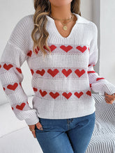 Heart Johnny Collar Long Sleeve Sweater White OutfitFlow
