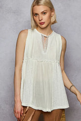 POL Lace Trim Round Neck Tank with Pintuck Detail White OutfitFlow
