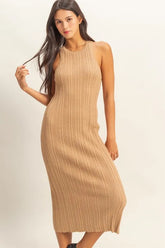 HYFVE Round Neck Bodycon Ribbed Knit Dress DARK TAUPE OutfitFlow