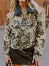 Floral Print Zip Up Contrast Collared Jacket Floral OutfitFlow