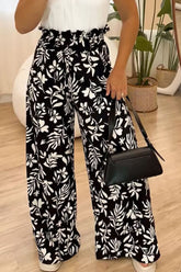 Full Size Printed High Waist Wide Leg Pants Black OutfitFlow