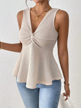 Twist Front Textured Peplum Tank Top Apricot OutfitFlow