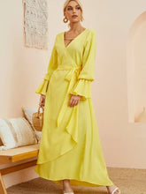 Ruffled Wrap Maxi Dress with Bell Sleeves Yellow OutfitFlow