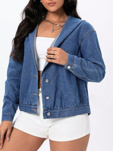 Button Up Hooded Denim Top Medium OutfitFlow