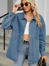 Removable Hood Button Up Long Sleeve Denim Jacket Medium OutfitFlow