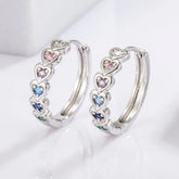 925 Sterling Silver Inlaid Zircon Heart Huggie Earrings Silver One Size OutfitFlow