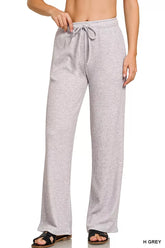 Zenana Ribbed Drawstring Lounge Pants H GREY OutfitFlow