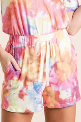 BiBi Tie Dye French Terry Casual Shorts PINK MULTI OutfitFlow