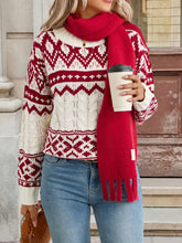 Christmas Cable Knit Long Sleeve Sweater Burgundy OutfitFlow