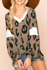 Leopard V-Neck Long Sleeve Blouse Leopard OutfitFlow