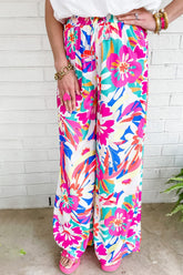 Printed Wide Leg Pants Hot Pink OutfitFlow