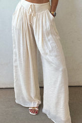 Tie Waist Pleated Wide Leg Pants White OutfitFlow
