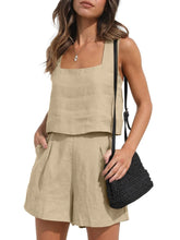 Square Neck Tank and Shorts Set Light Brown OutfitFlow