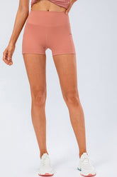 Slim Fit Wide Waistband Sports Shorts Coral OutfitFlow