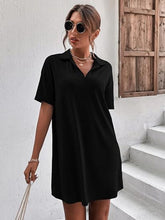 Johnny Collar Short Sleeve Polo Dress Black OutfitFlow