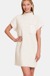 Zenana Short Sleeve Sweater Mini Dress Ivory OutfitFlow