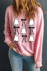 Ghost & Bow Round Neck Long Sleeve Sweatshirt Blush Pink OutfitFlow