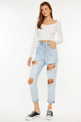 Kancan Open Pack Paperbag Mom Jeans LIGHT OutfitFlow