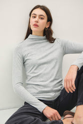 Be Cool Mock Neck Long Sleeve T-Shirt Grey OutfitFlow