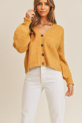 MABLE Long Sleeve Button Down Sweater Cardigan Mustard OutfitFlow