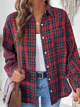 Perfee Plaid Button Up Long Sleeve Shirt Deep Red OutfitFlow